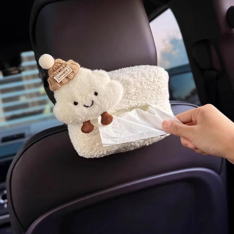 Cartoon Bow Cloud Car Tissue Box Holder - Hanging Napkin Storage