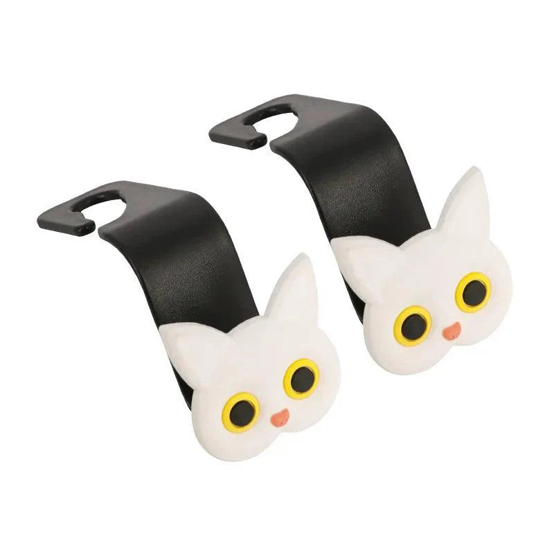 3D Cartoon Cat Car Headrest Hooks 2Pack Storage Organizer Rack