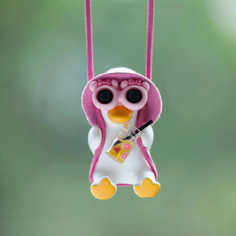 Pink Anime Duck Car Mirror Pendant - Cute Swing Ornament Auto Decor