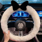 Universal Plush Car Steering Wheel Cover Red Bow Cute Cartoon