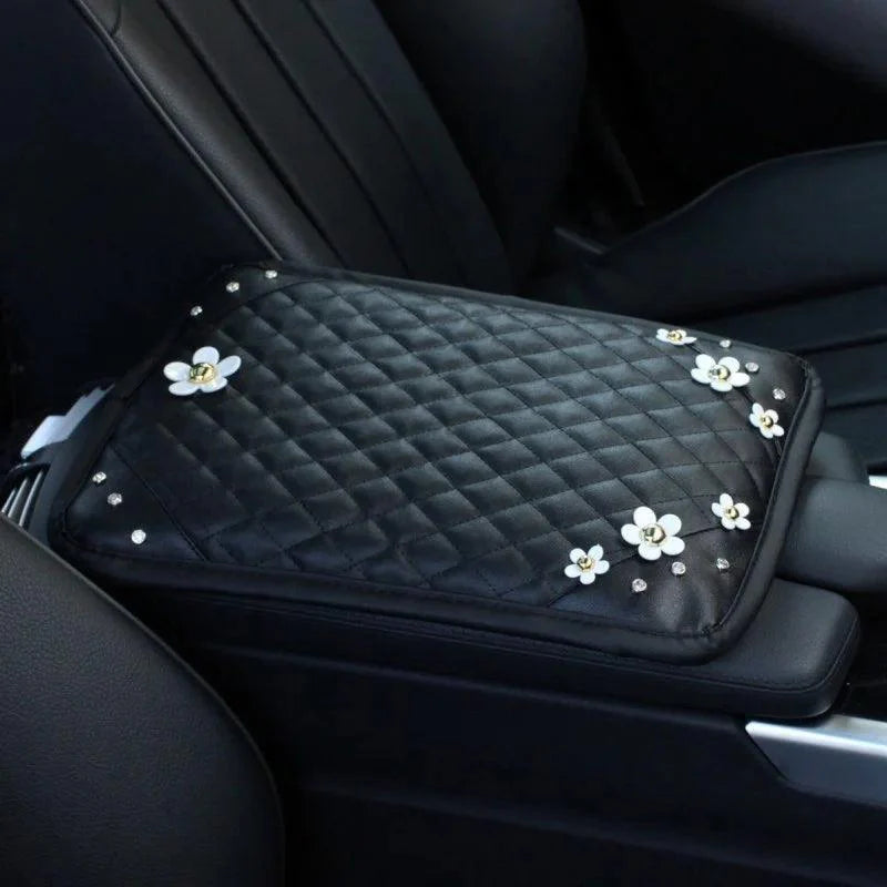 Diamond Crown Leather Car Armrest Cushion Universal Console Cover