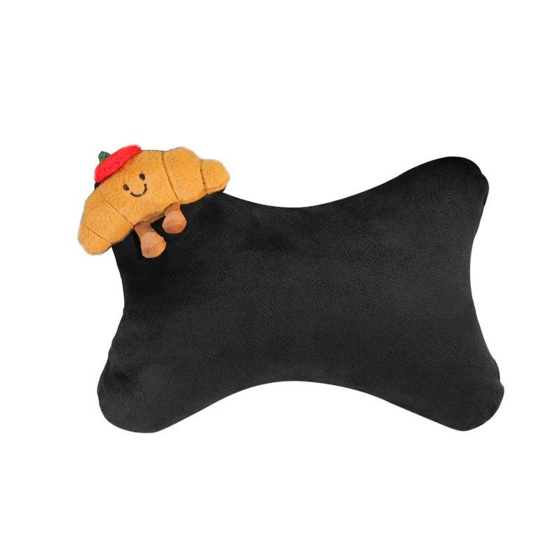 Soft Plush Car Neck Pillow Croissant Design Bone-Shaped Headrest