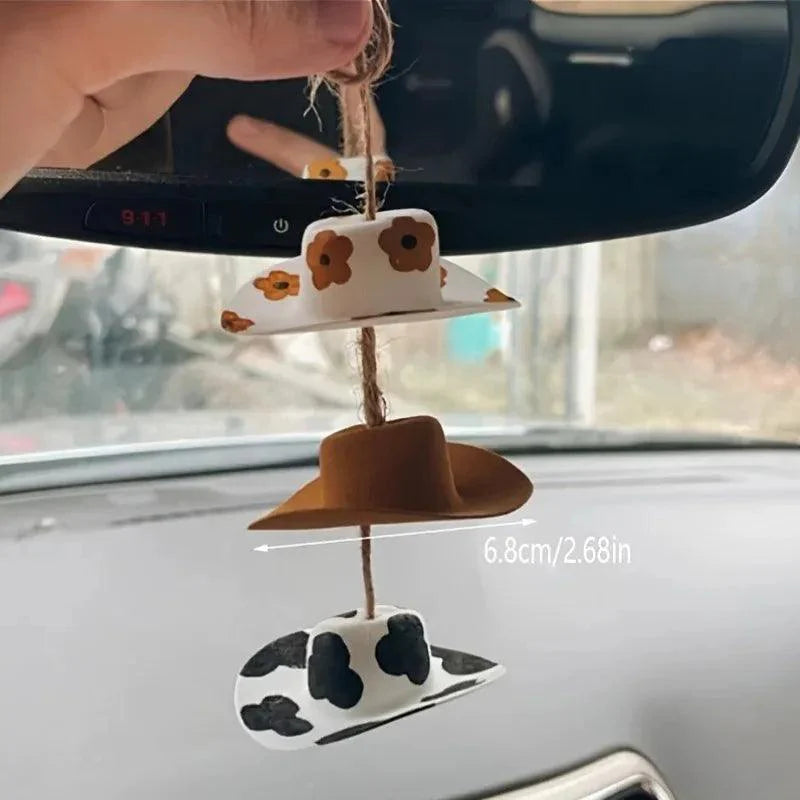 Mini Cowboy Hat Car Rearview Mirror Pendant Charm Interior Ornament
