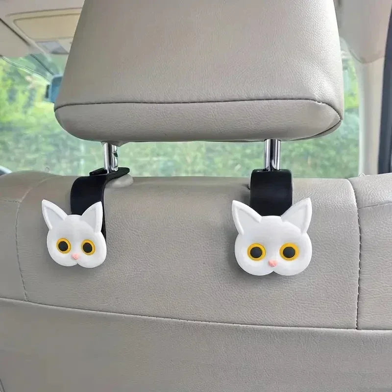 Universal 2pcs 3D Cat Car Seat Headrest Hooks - Vehicle Storage