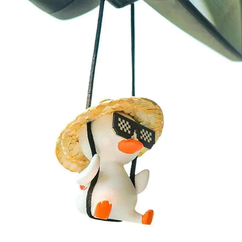 Swing Duck Straw Hat Car Pendant Rearview Mirror Hanging Ornament