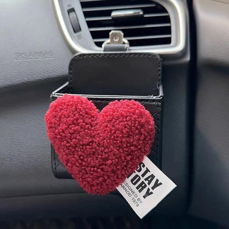 Retro Red Hearts Leather Car Organizer Air Vent Storage Bag