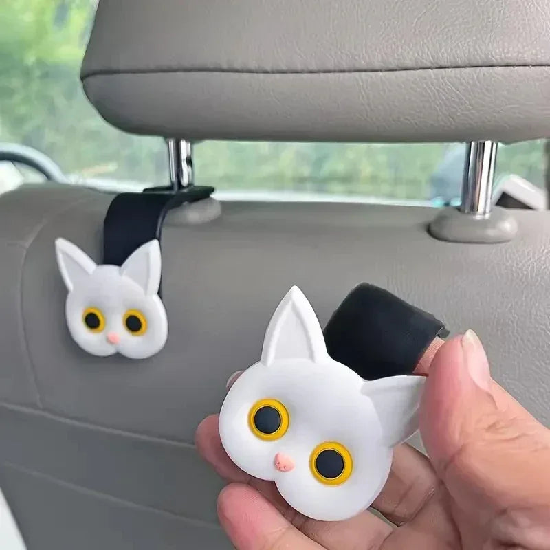 Universal 2pcs 3D Cat Car Seat Headrest Hooks - Vehicle Storage