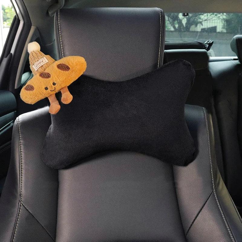 Soft Plush Car Neck Pillow Croissant Design Bone-Shaped Headrest