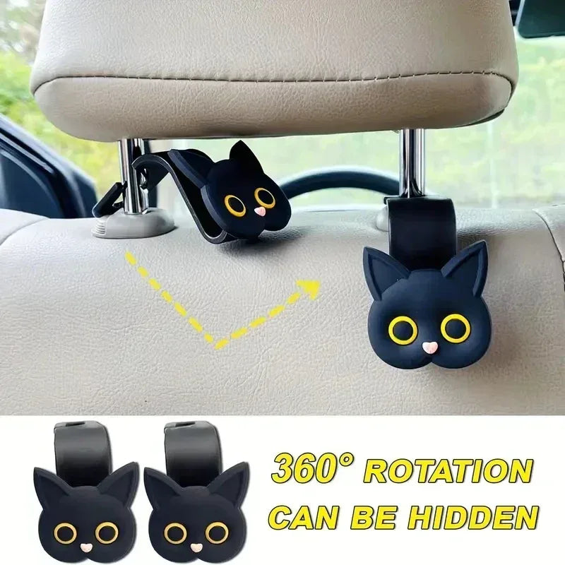 Universal 2pcs 3D Cat Car Seat Headrest Hooks - Vehicle Storage