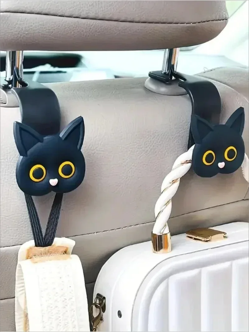 Universal 2pcs 3D Cat Car Seat Headrest Hooks - Vehicle Storage