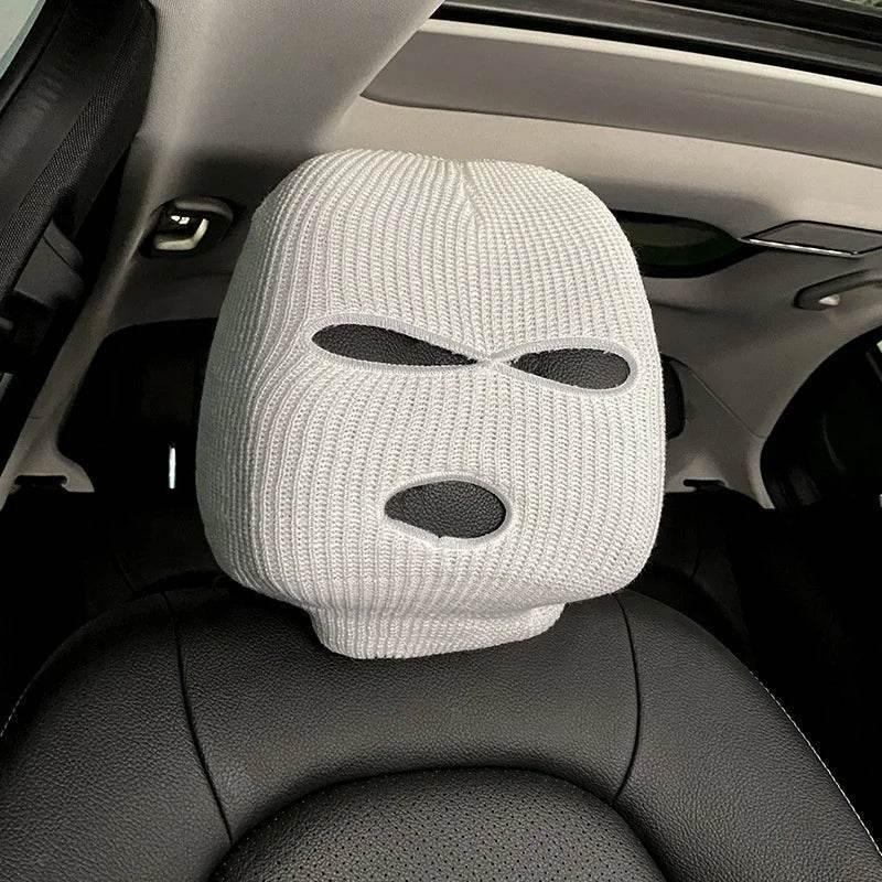 3-Hole Funny Car Seat Headrest Cover – Full Face Ski Mask Design