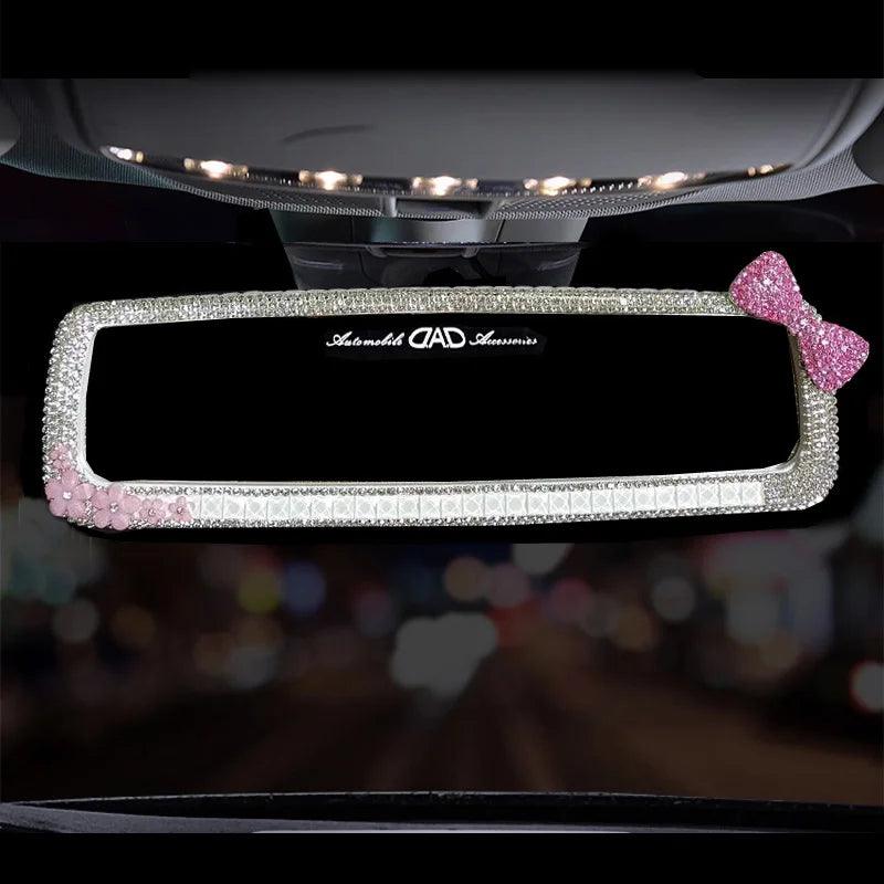 Rhinestone Bowknot Car Rear View Mirror Decor Crystal Diamond