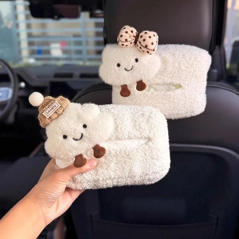 Cartoon Bow Cloud Car Tissue Box Holder - Hanging Napkin Storage