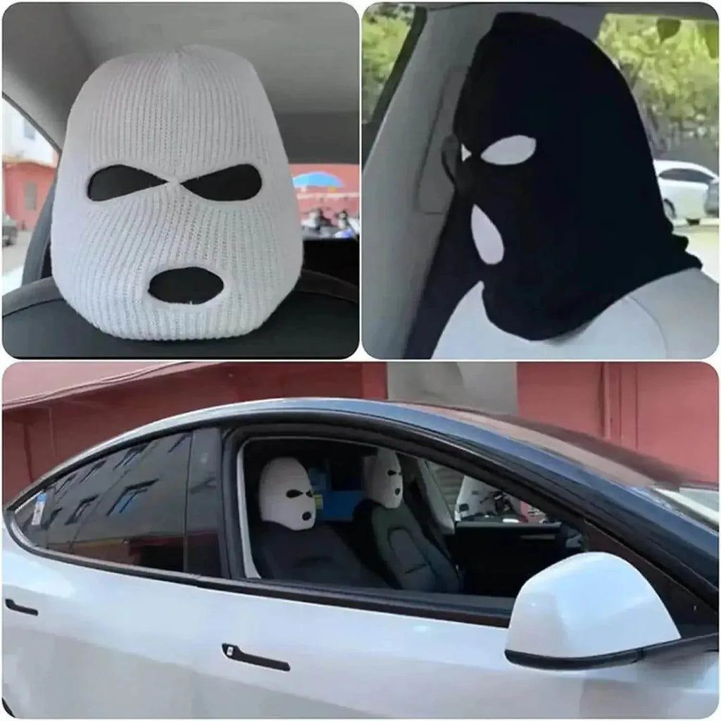 3-Hole Funny Car Seat Headrest Cover – Full Face Ski Mask Design
