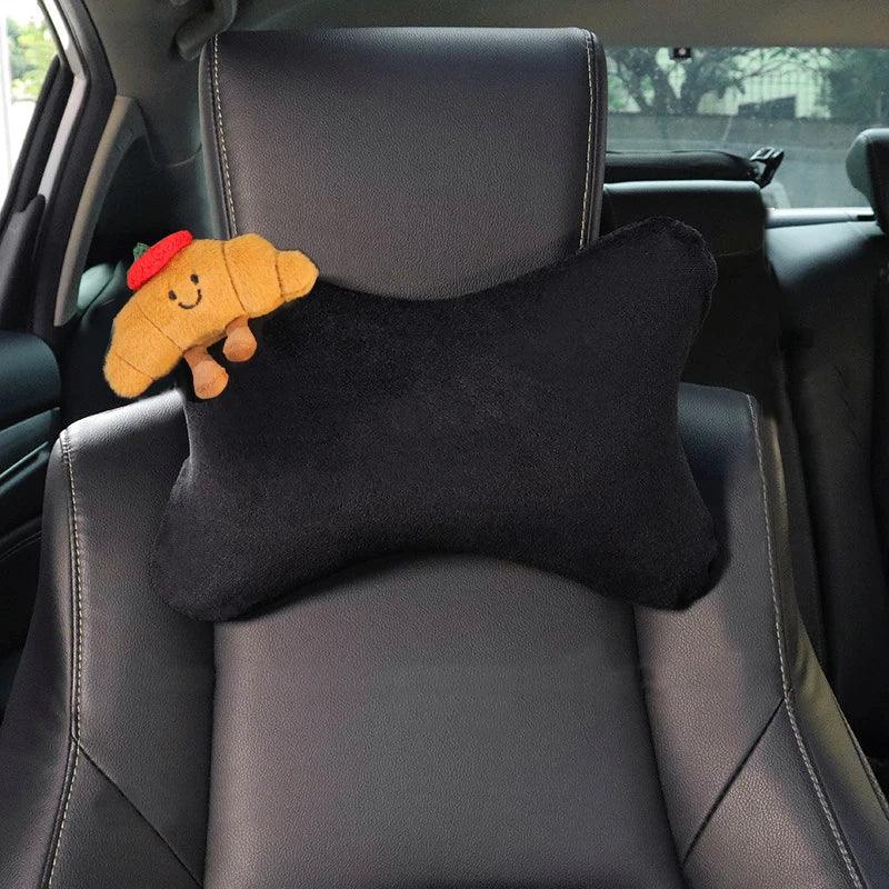 Soft Plush Car Neck Pillow Croissant Design Bone-Shaped Headrest