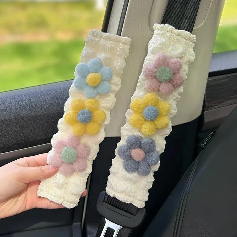 Floral Chiffon Seat Belt Shoulder Pads - Soft Cushion Protectors