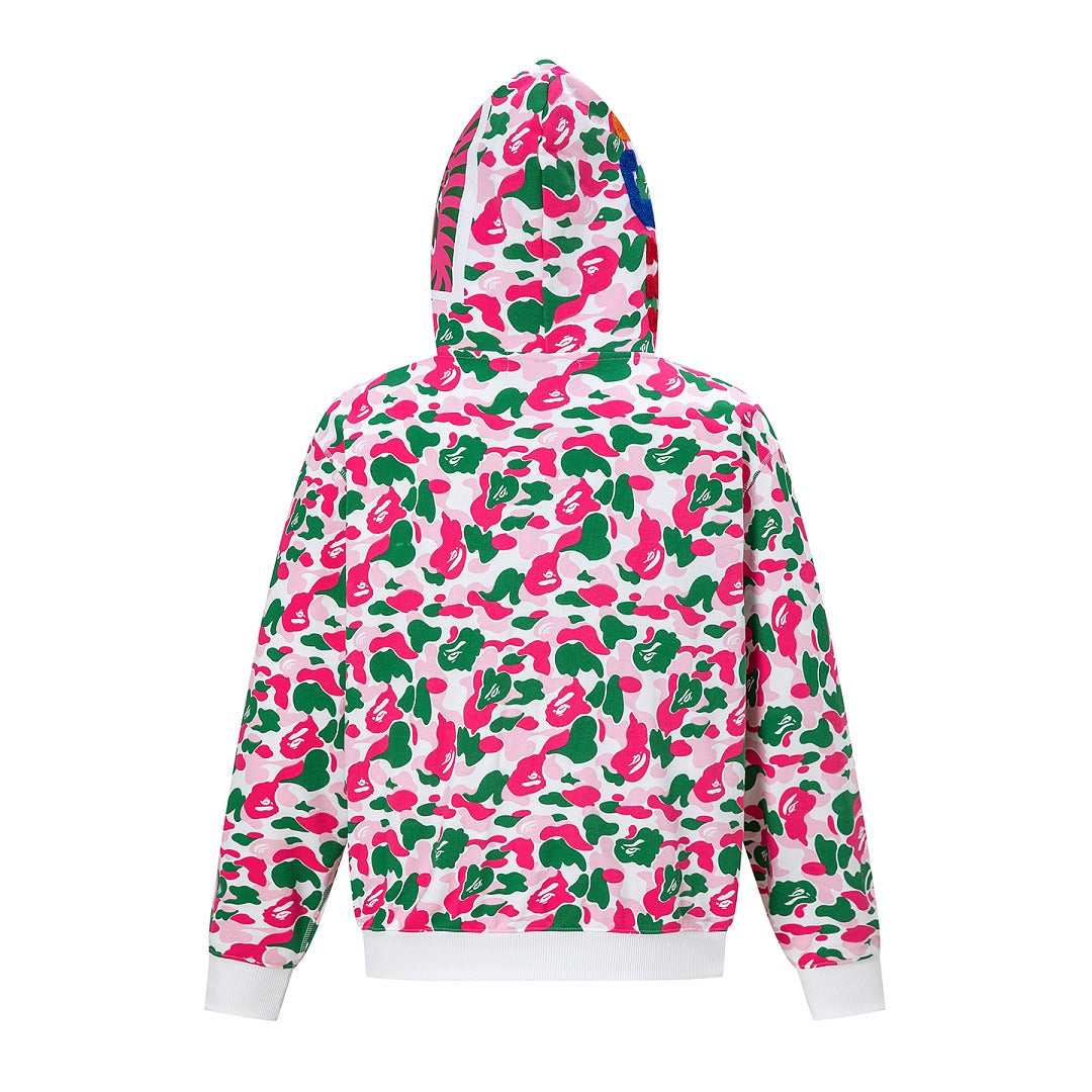 BAPE Shark Full Zip Camo Hoodie (Pink, Green & White Multi-Camo)