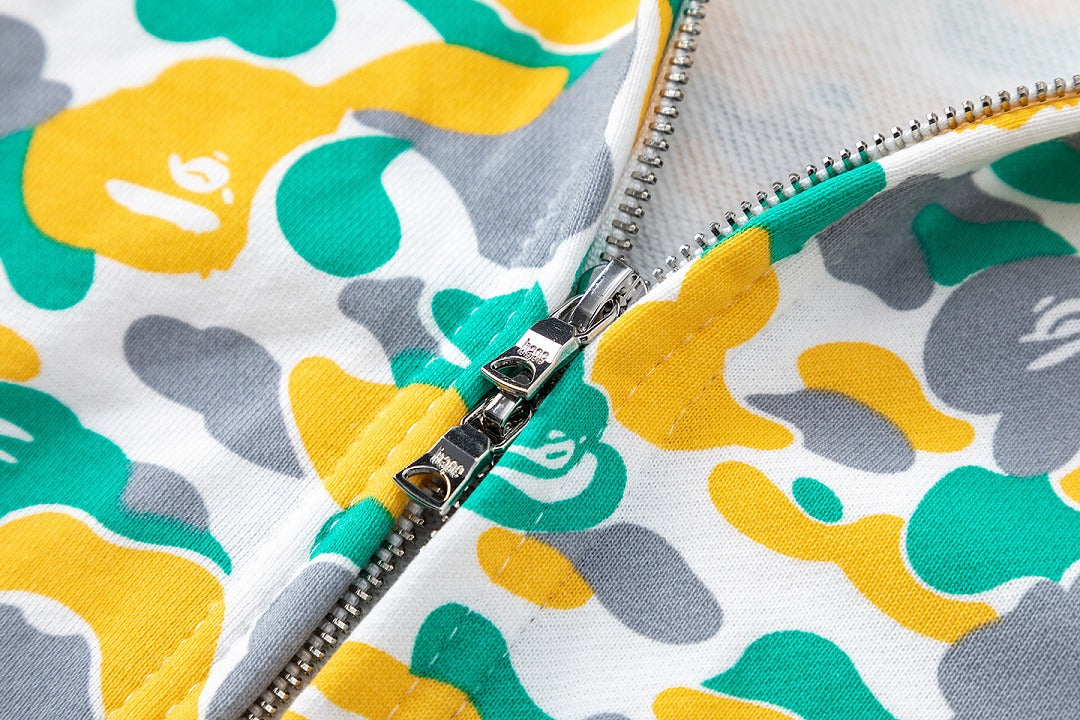 BAPE Shark Full Zip Camo Hoodie (Yellow, Green & Grey Multi-Camo)