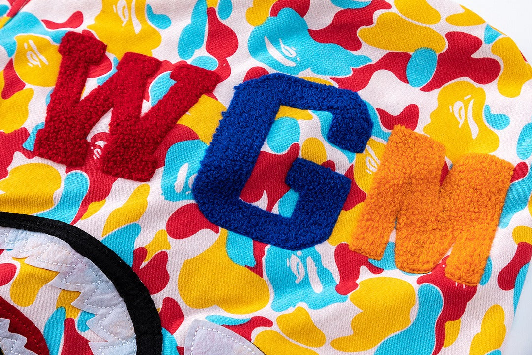 BAPE Shark Full Zip Camo Hoodie (Yellow, Blue & Red Multi-Camo)