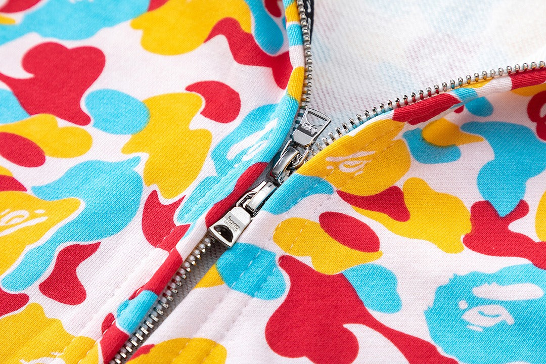 BAPE Shark Full Zip Camo Hoodie (Yellow, Blue & Red Multi-Camo)