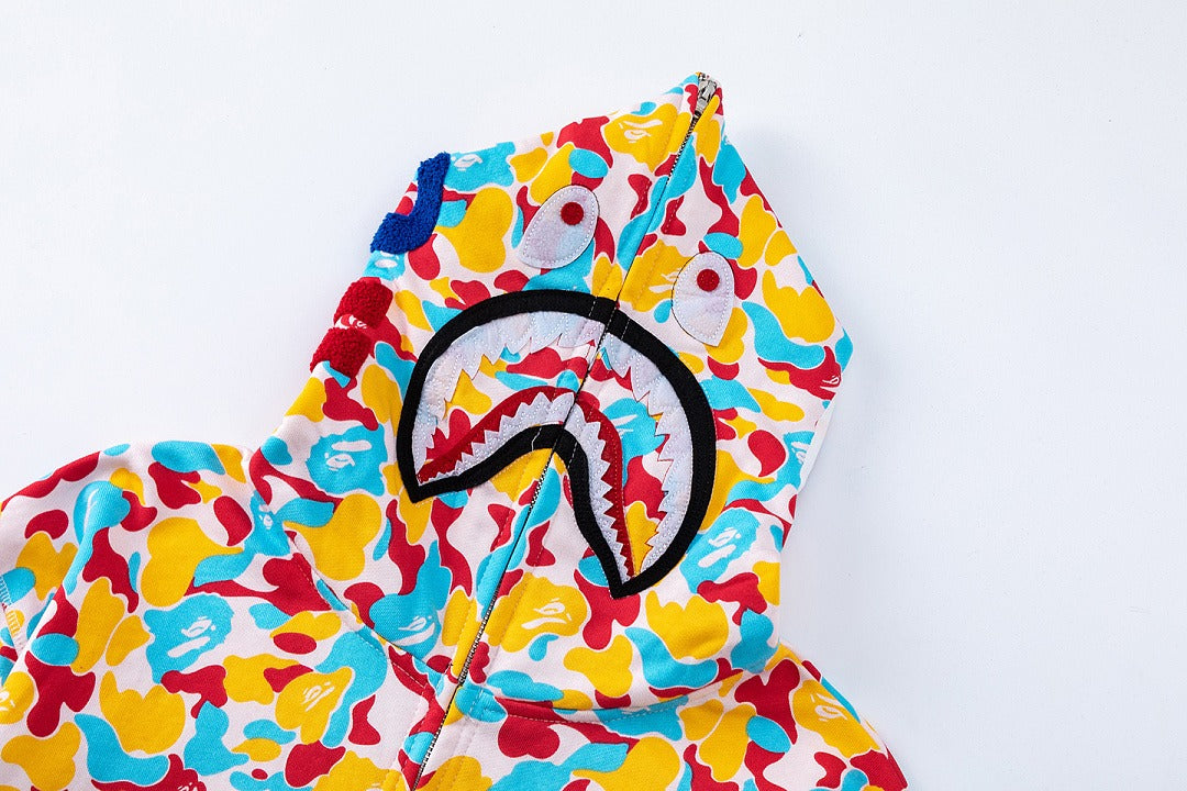 BAPE Shark Full Zip Camo Hoodie (Yellow, Blue & Red Multi-Camo)