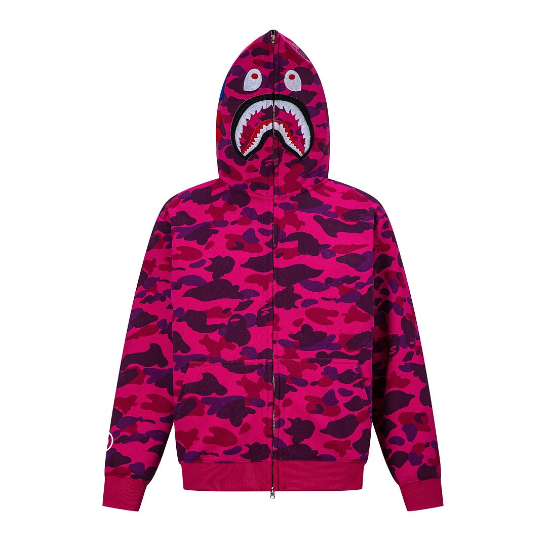 BAPE Shark Full Zip Camo Hoodie (Magenta / Purple Camo)