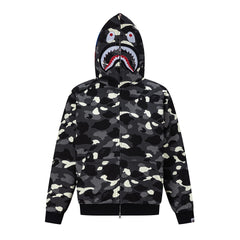 BAPE Shark Full Zip Camo Hoodie (Black & Grey Camo)