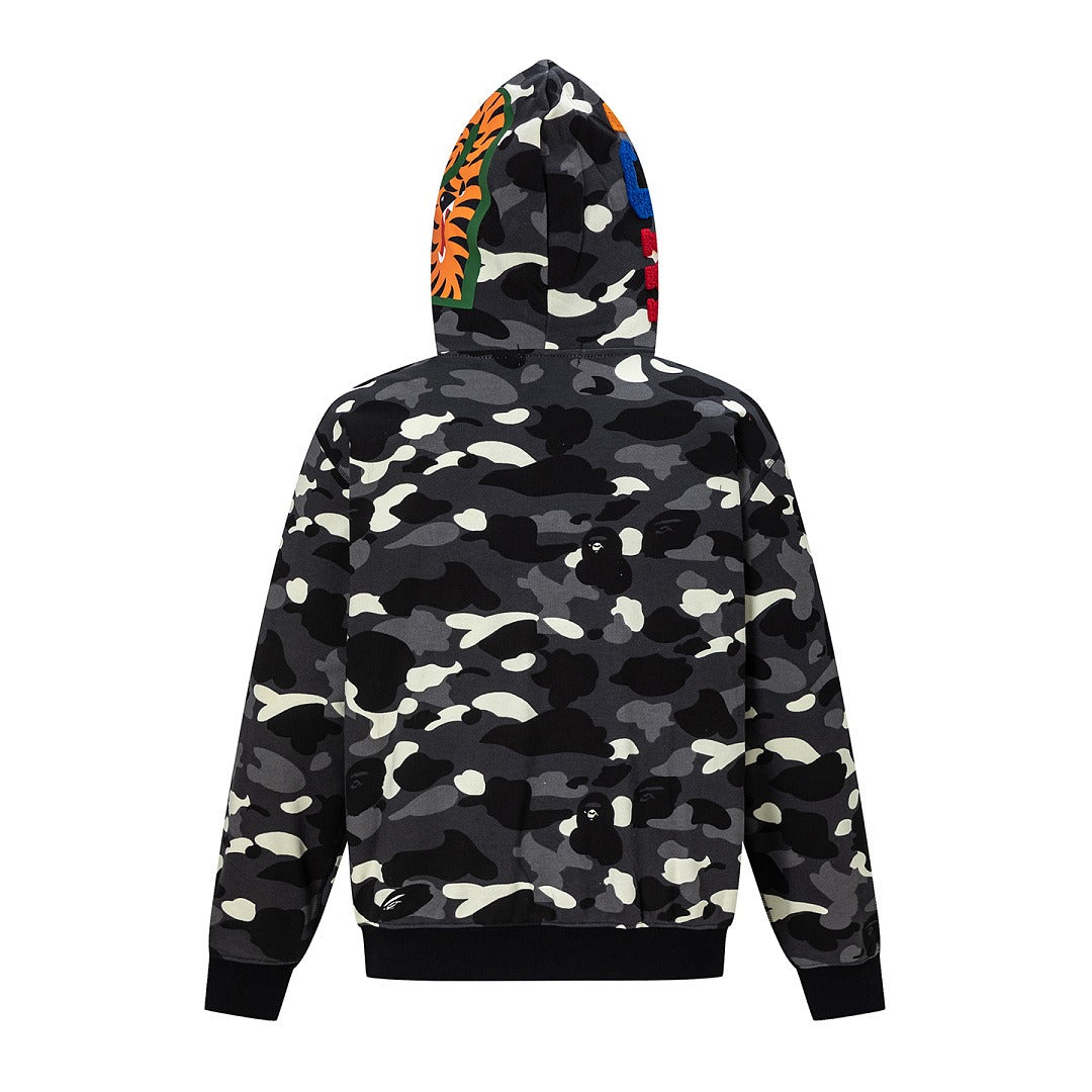 BAPE Shark Full Zip Camo Hoodie (Black & Grey Camo)