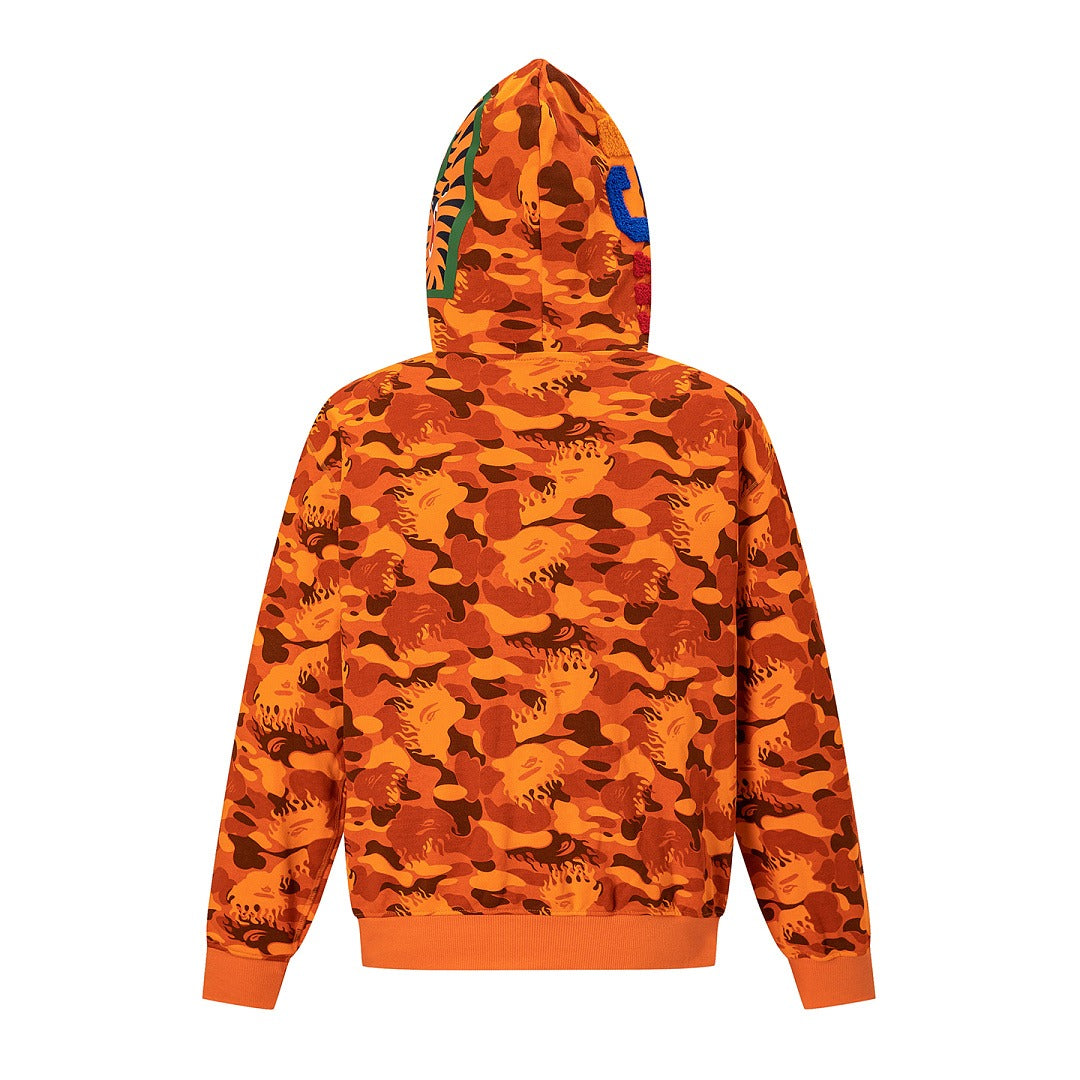 BAPE Shark Full Zip Camo Hoodie (Orange Camo)
