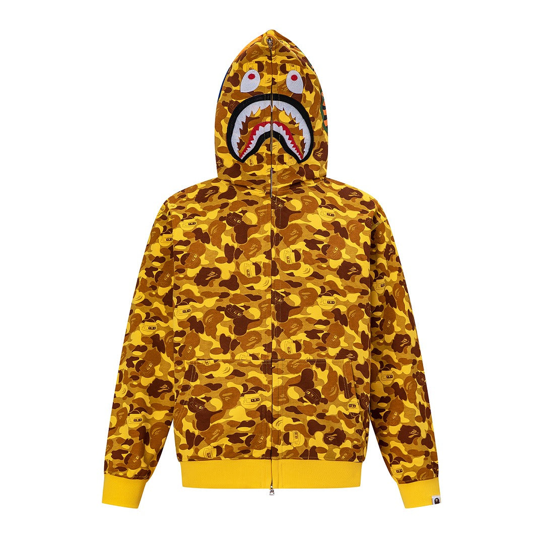 BAPE Shark Full Zip Camo Hoodie (Yellow Camo)