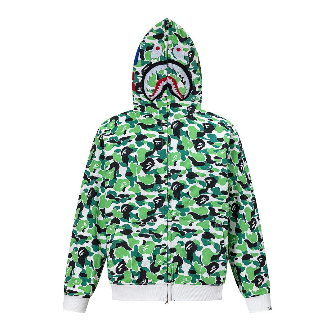 BAPE Shark Full Zip Camo Hoodie (Green Camo)
