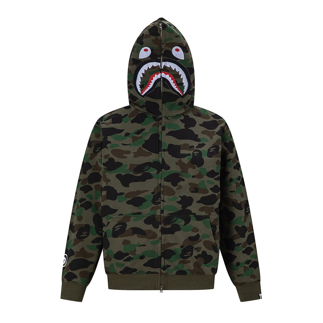 BAPE Shark Full Zip Camo Hoodie (Dark Green Camo)