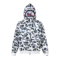 BAPE Shark Full Zip Camo Hoodie (White & Blue Paint Splatter Camo)