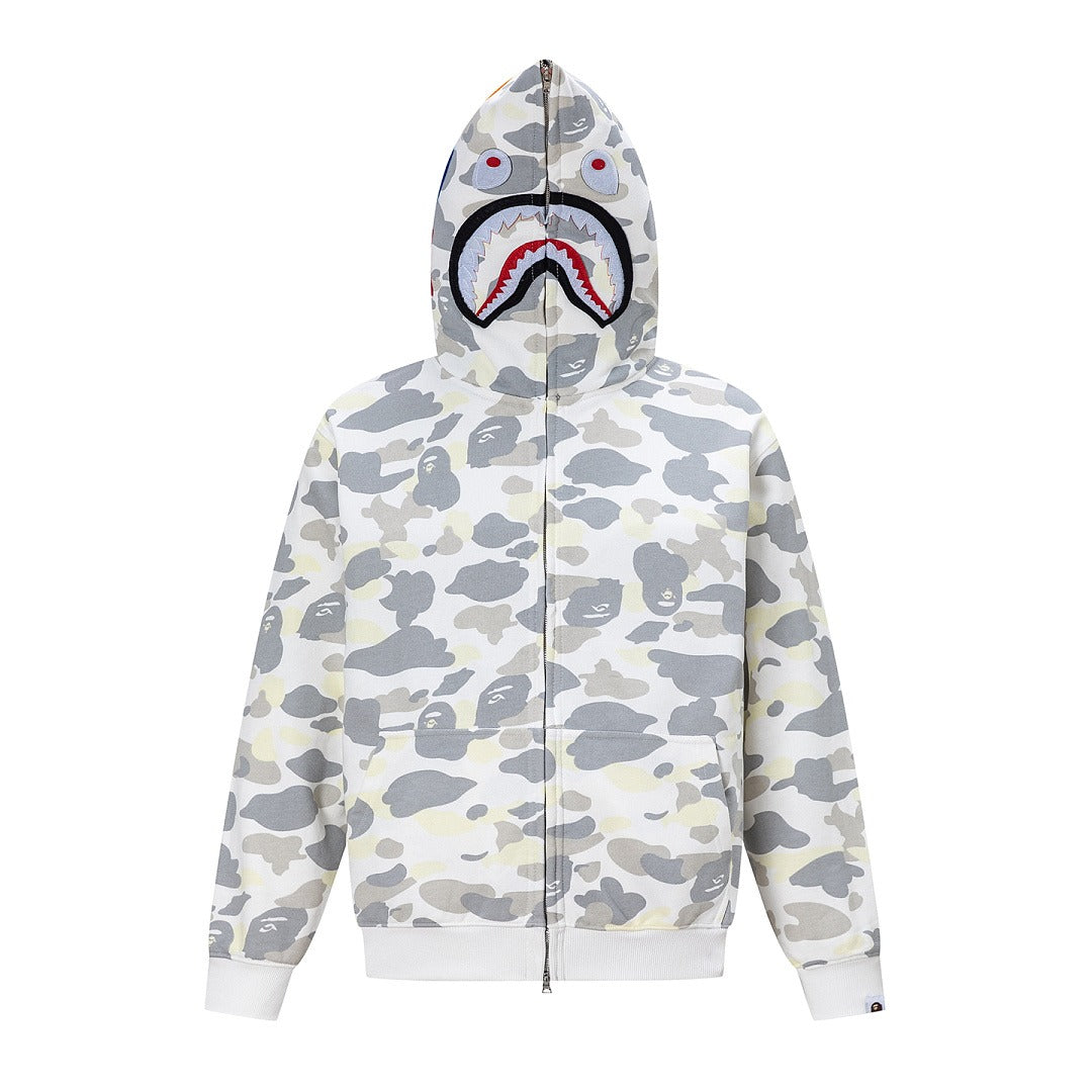 BAPE Shark Full Zip Camo Hoodie (White Camo)