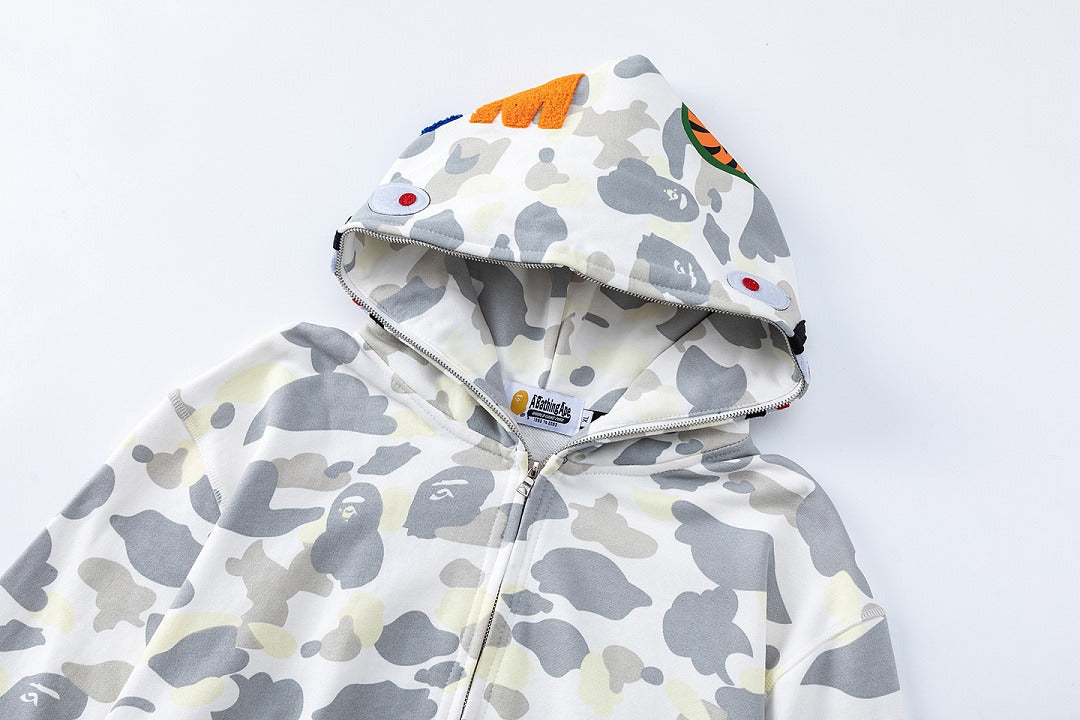 BAPE Shark Full Zip Camo Hoodie (White Camo)