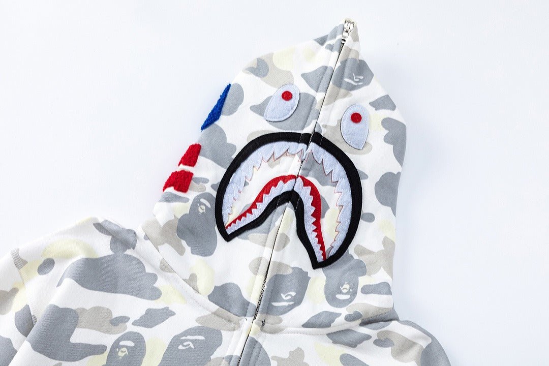BAPE Shark Full Zip Camo Hoodie (White Camo)