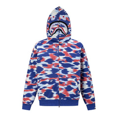BAPE Shark Full Zip Camo Hoodie (Blue, Red & White Multi-Camo)