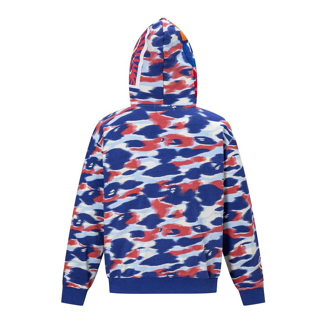 BAPE Shark Full Zip Camo Hoodie (Blue, Red & White Multi-Camo)