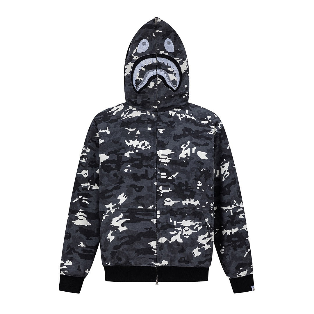 BAPE Shark Full Zip Snowflake Camo Hoodie (Charcoal & Black)
