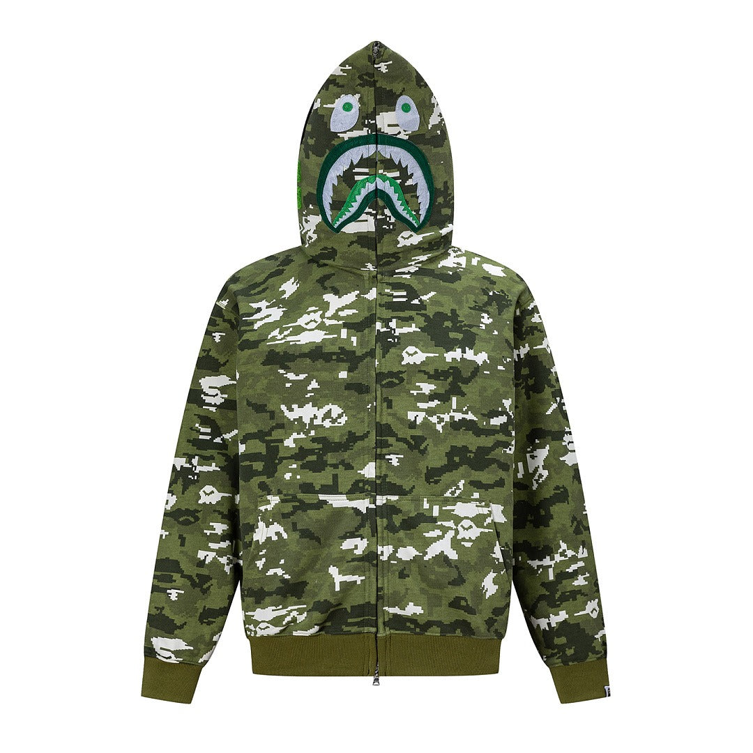 BAPE Shark Full Zip Snowflake Camo Hoodie (Green)