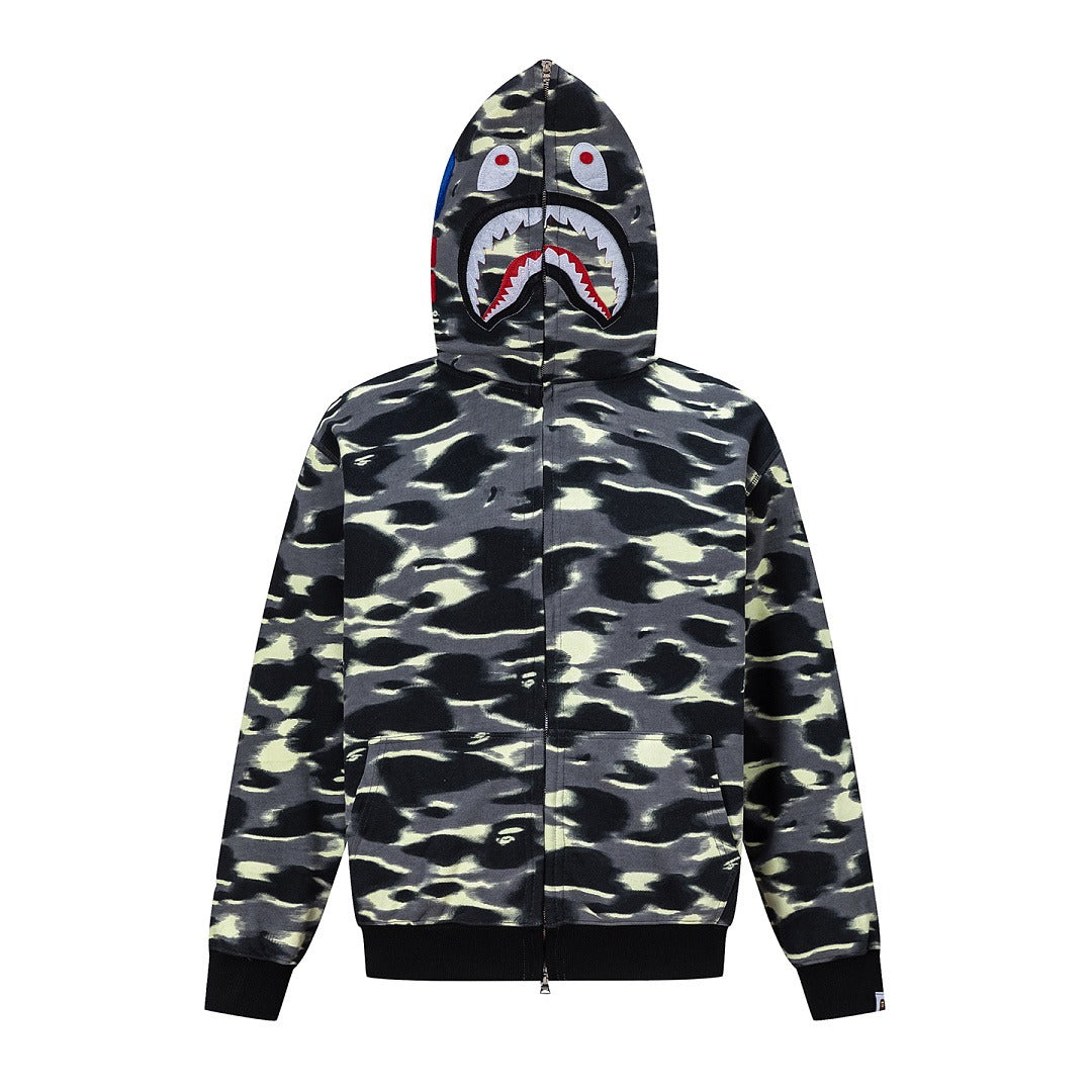 BAPE Shark Full Zip Camo Hoodie (Black & Charcoal Camo)