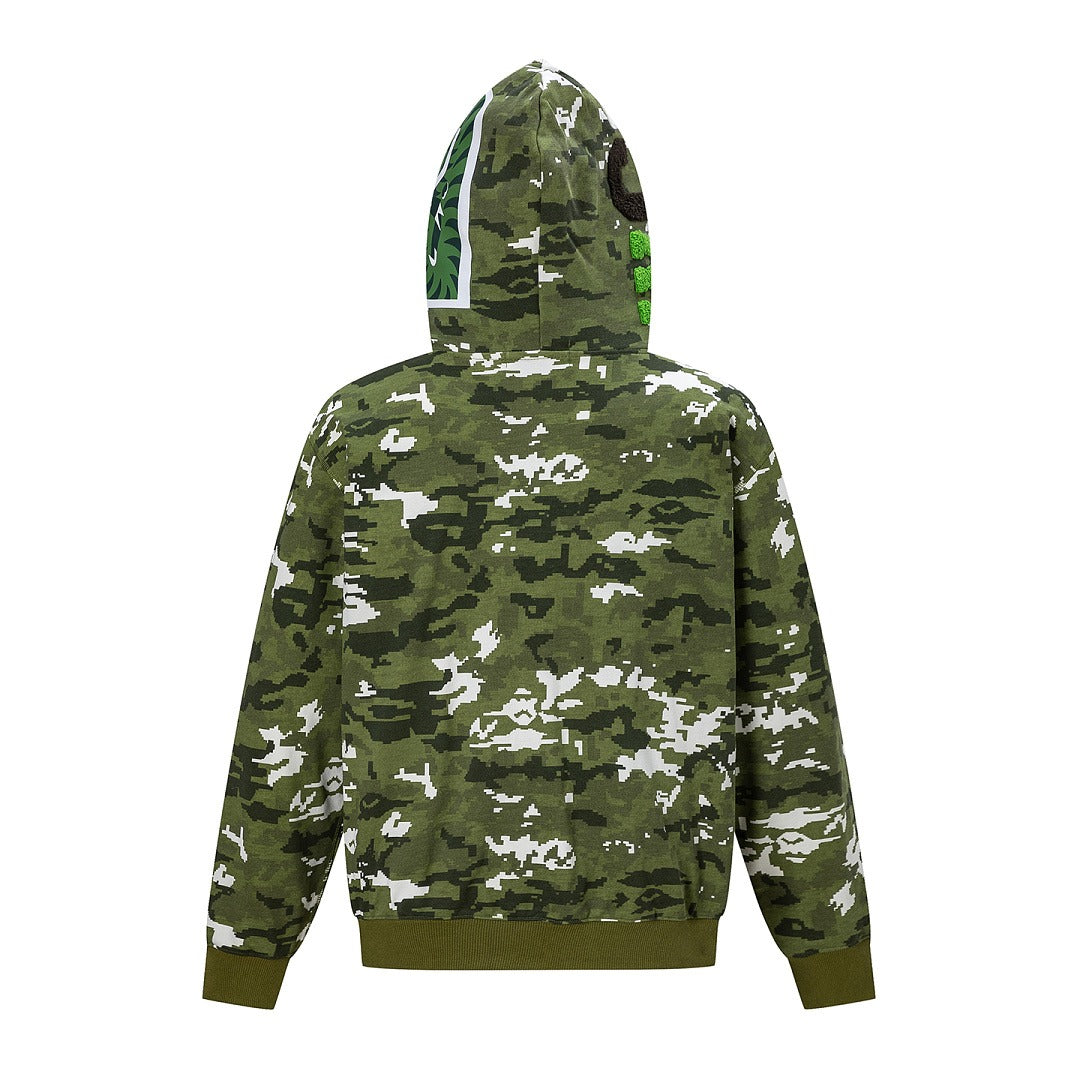 BAPE Shark Full Zip Snowflake Camo Hoodie (Green)