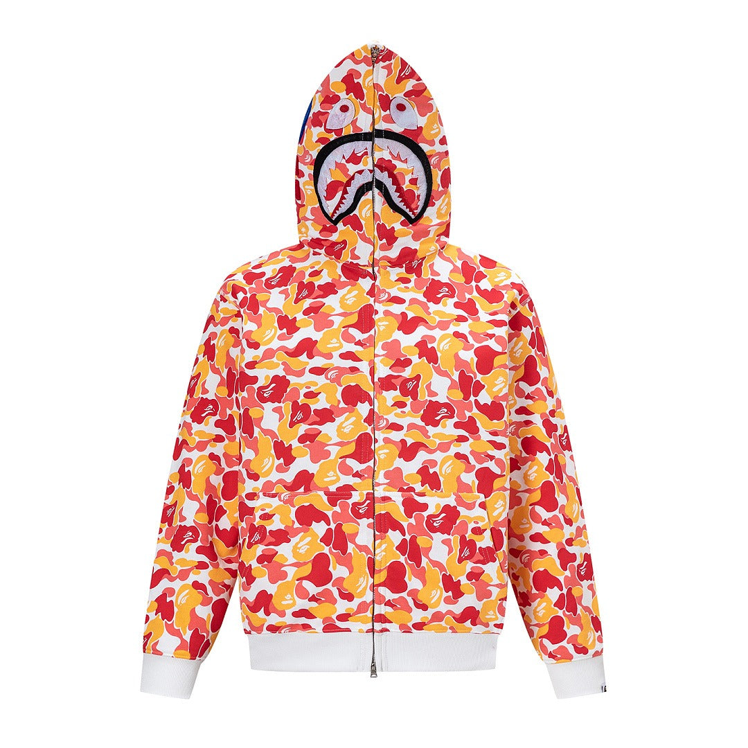 BAPE Shark Full Zip Camo Hoodie (Yellow, Red & White Multi-Camo)