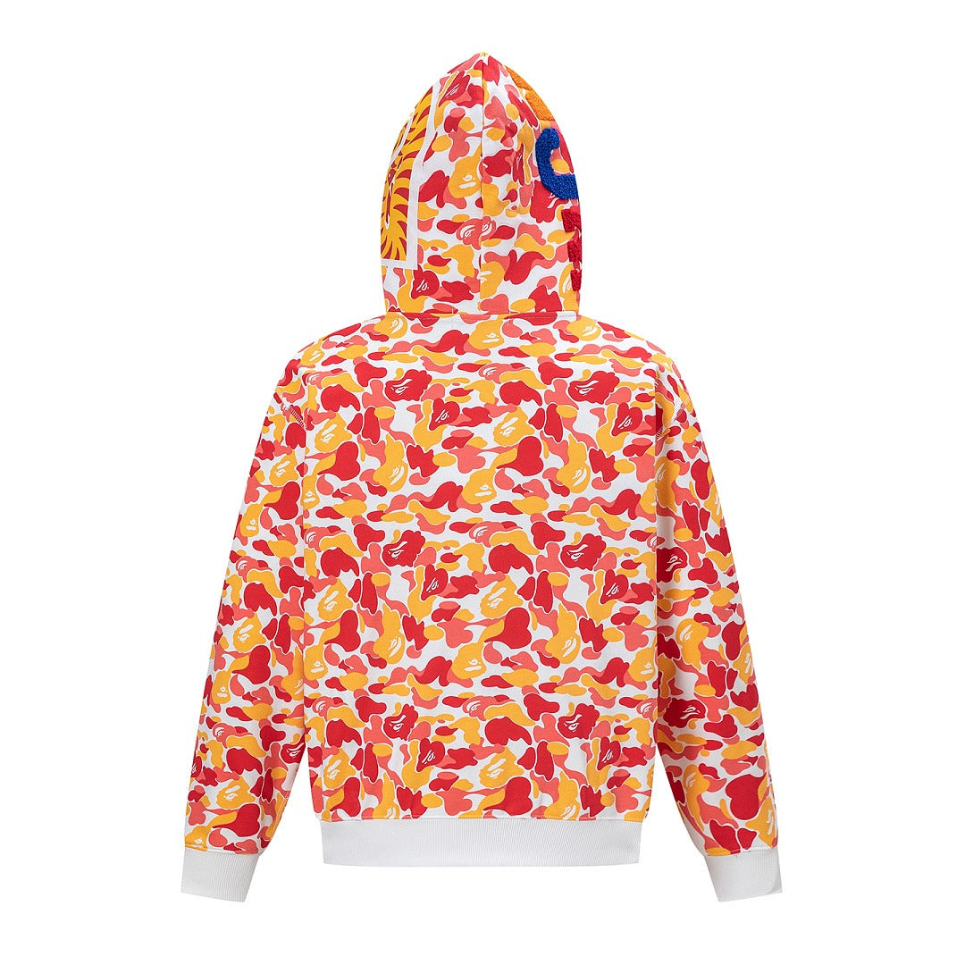 BAPE Shark Full Zip Camo Hoodie (Yellow, Red & White Multi-Camo)