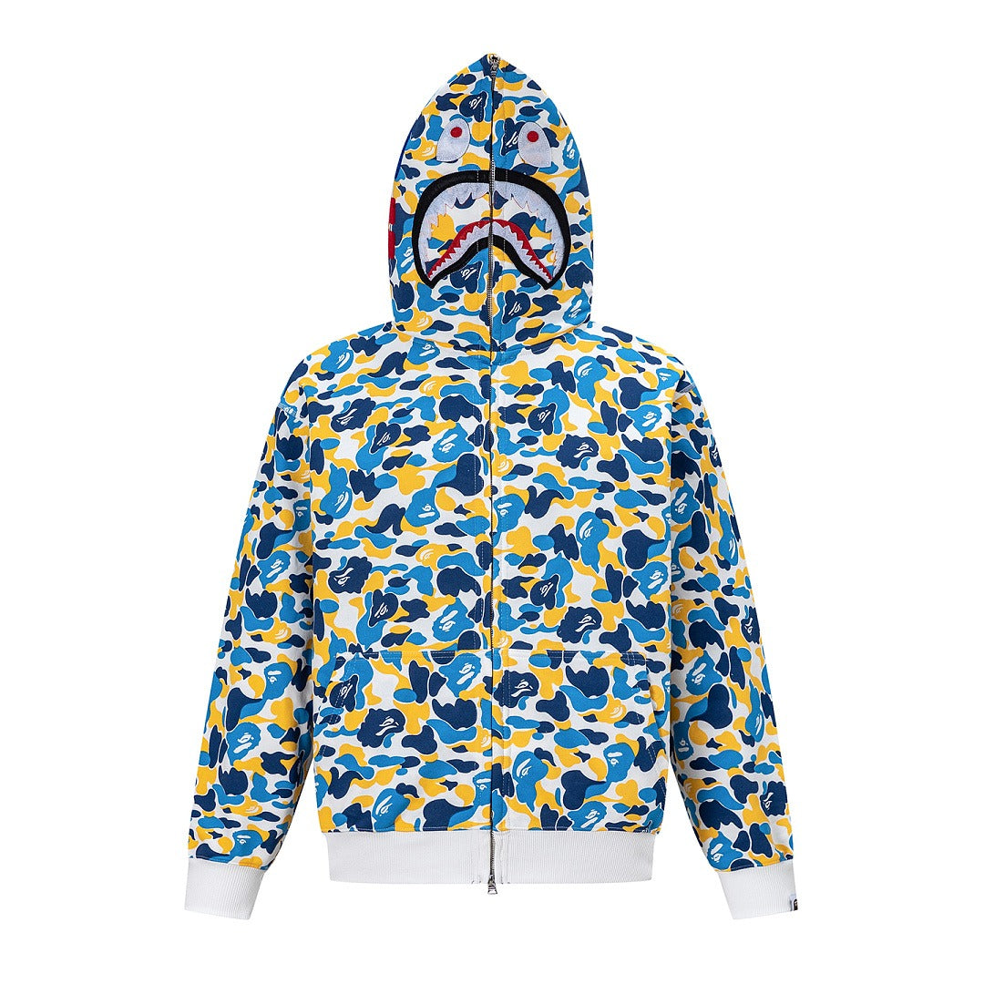 BAPE Shark Full Zip Camo Hoodie (Blue, Yellow & White Multi-Camo)