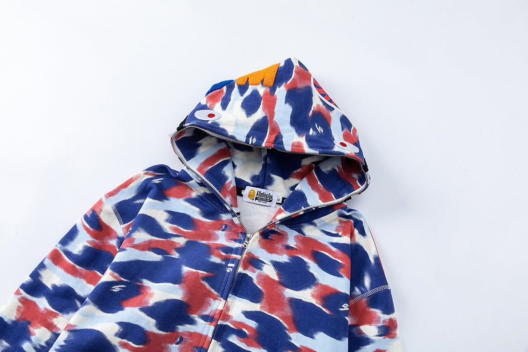 BAPE Shark Full Zip Camo Hoodie (Blue, Red & White Multi-Camo)