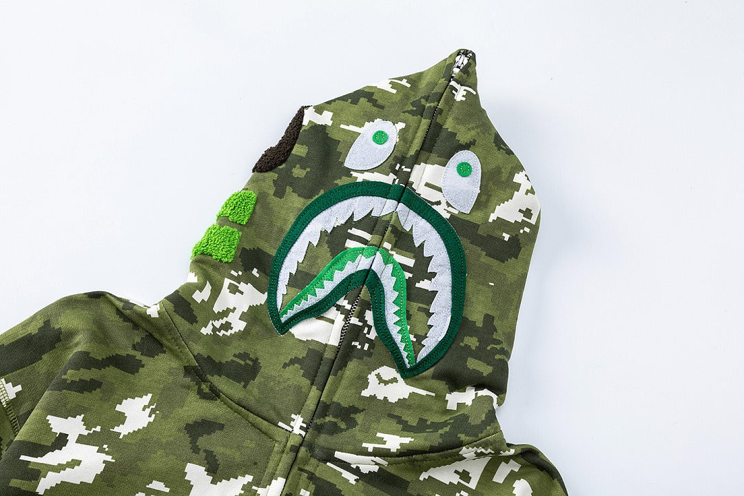 BAPE Shark Full Zip Snowflake Camo Hoodie (Green)