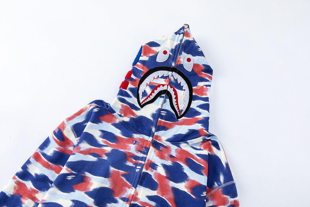 BAPE Shark Full Zip Camo Hoodie (Blue, Red & White Multi-Camo)