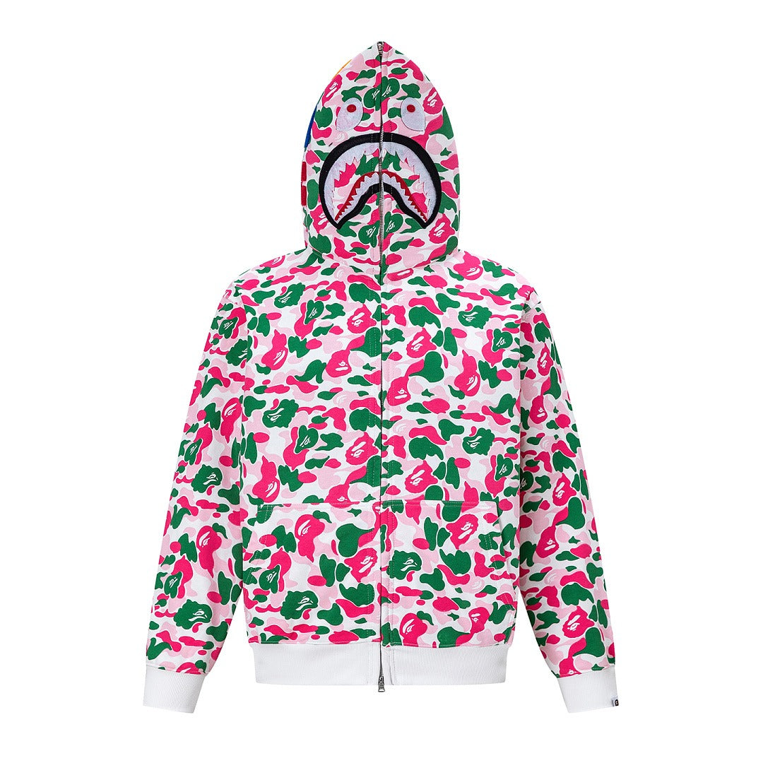 BAPE Shark Full Zip Camo Hoodie (Pink, Green & White Multi-Camo)